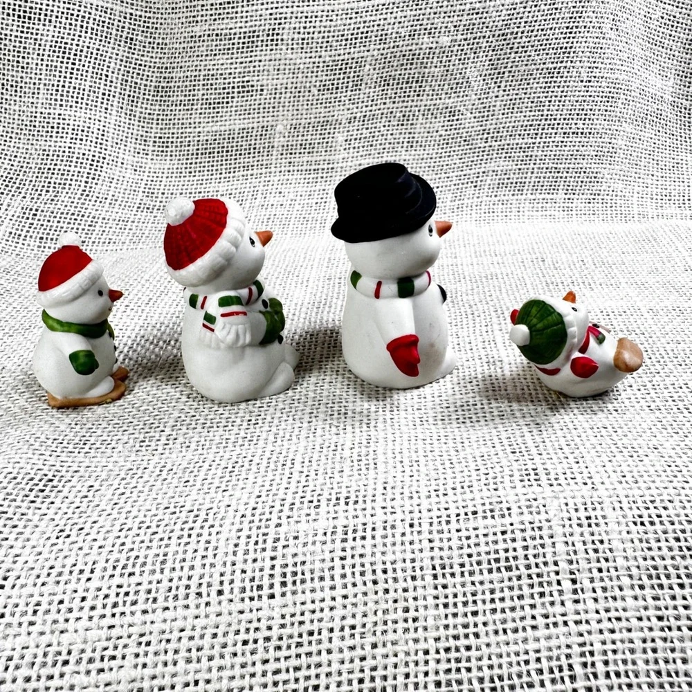 Homco Vintage Porcelain Snowman READ Figurine Set of 4 Christmas Decor 5504